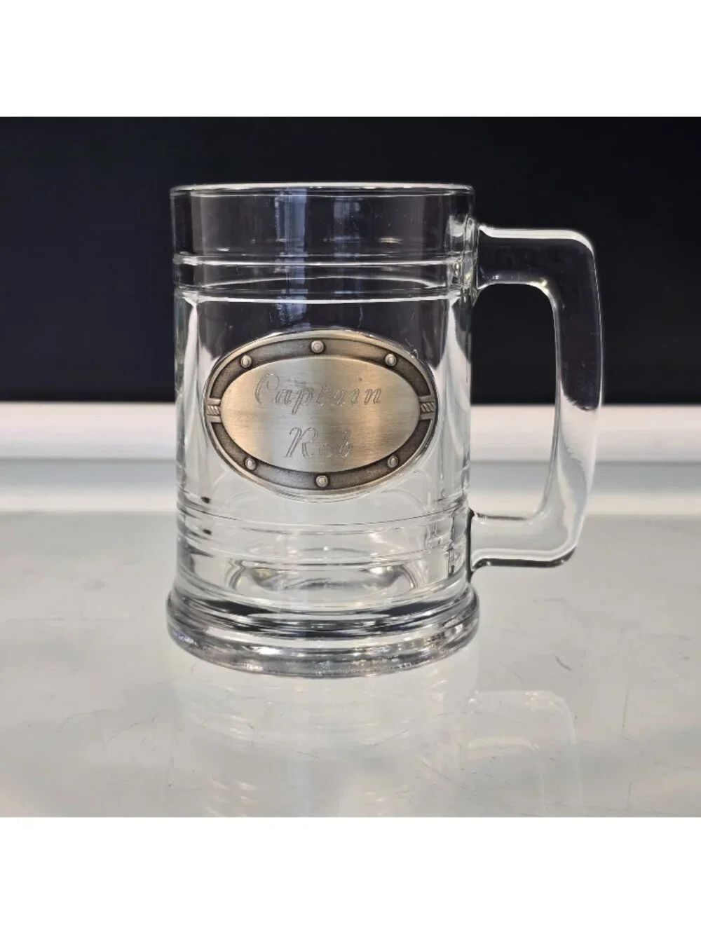 Vintage Things Remembered Glass Mug Personalized Pewter Captain Rob Beer Stein